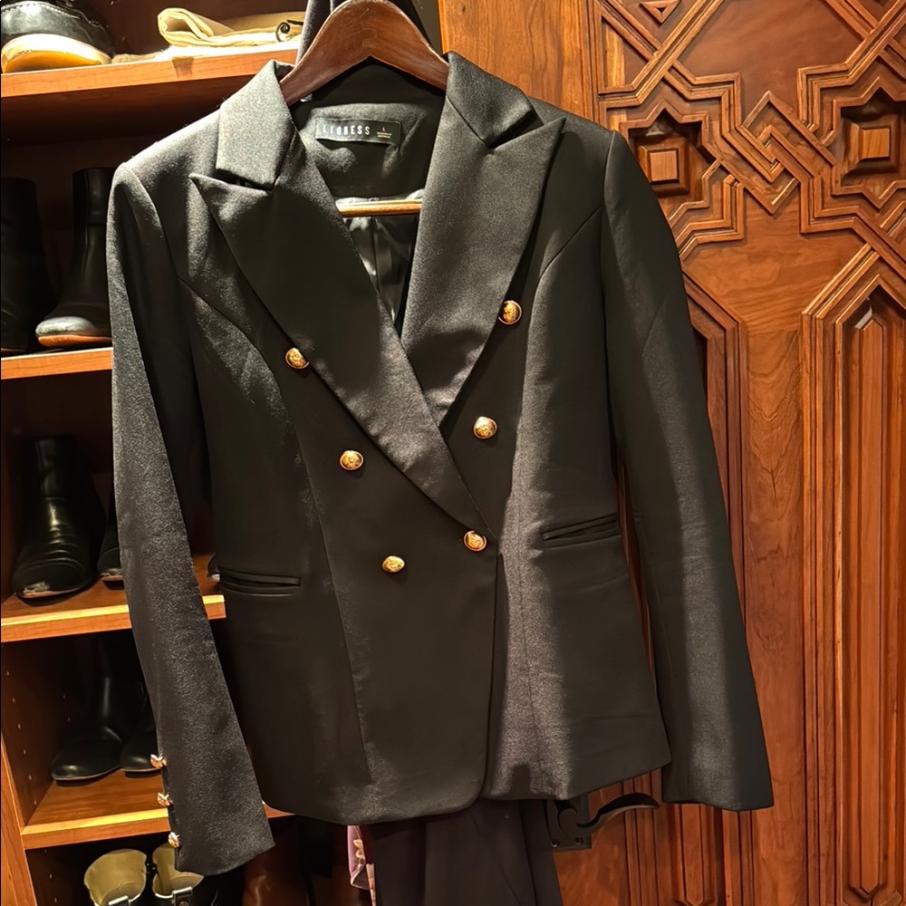 Black Double-Breasted Blazer with Gold Buttons